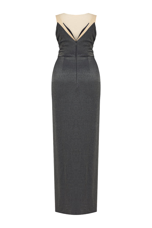 COWL NECK DEEP SLIT DRESS